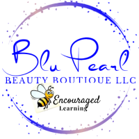 Logo of Blu Pearl Beauty Boutique LLC with a bee illustration and 'Encouraged Learning' text.
